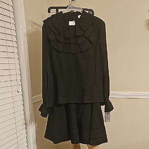 Elegant Black Ruffled Blouse and Skirt Set